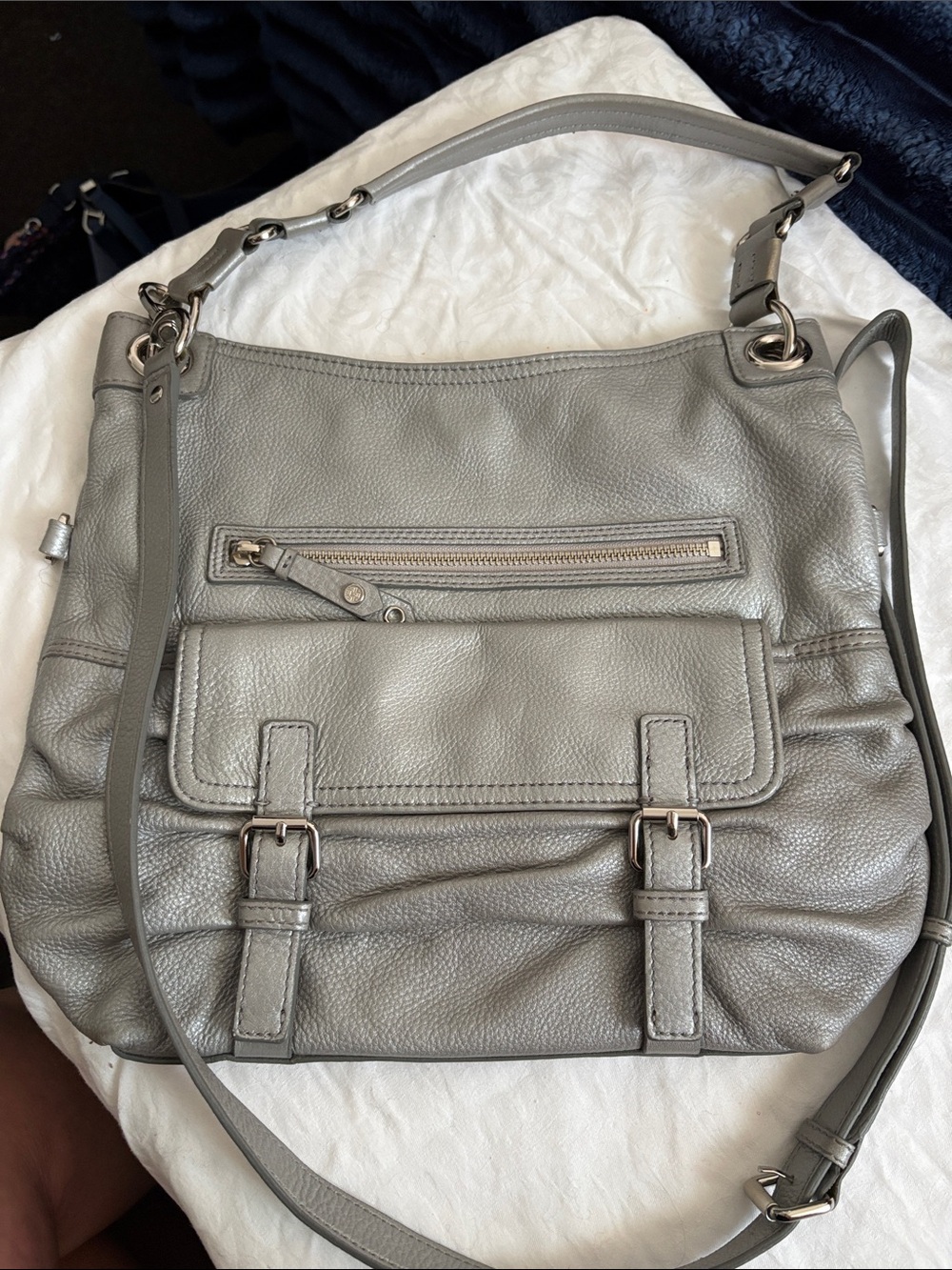 Cole Haan Camille convertible hobo Light Gray Pebbled Leather Shoulder Bag Y2K